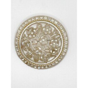 Vintage Rare Celluloid Round Floral Rhinestones Pin Brooch